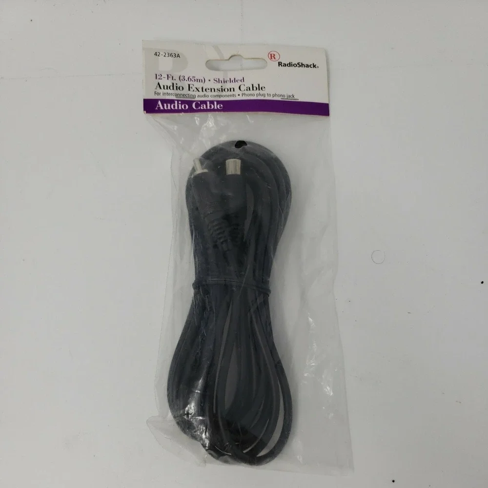 NEW RadioShack Audio Extension Cable Phono Plug to Phono Jack 12-Ft #42-2363A T1